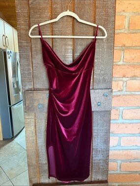 Katie May cowl neck size XS midi dress spaghetti straps burgundy backless sexy